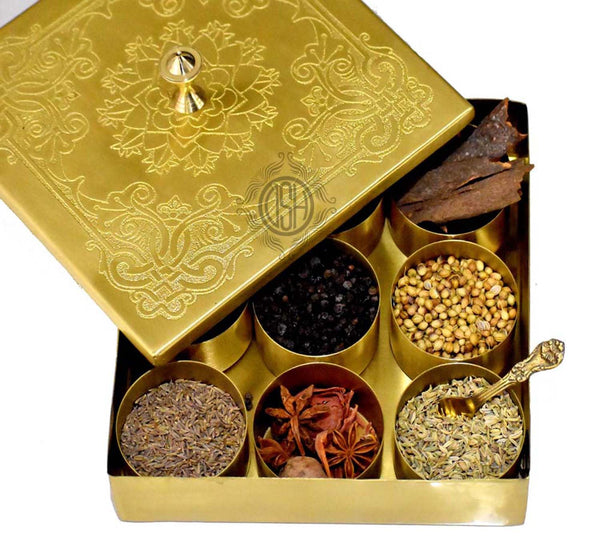 DSH Brass Spice Box Square Shape .