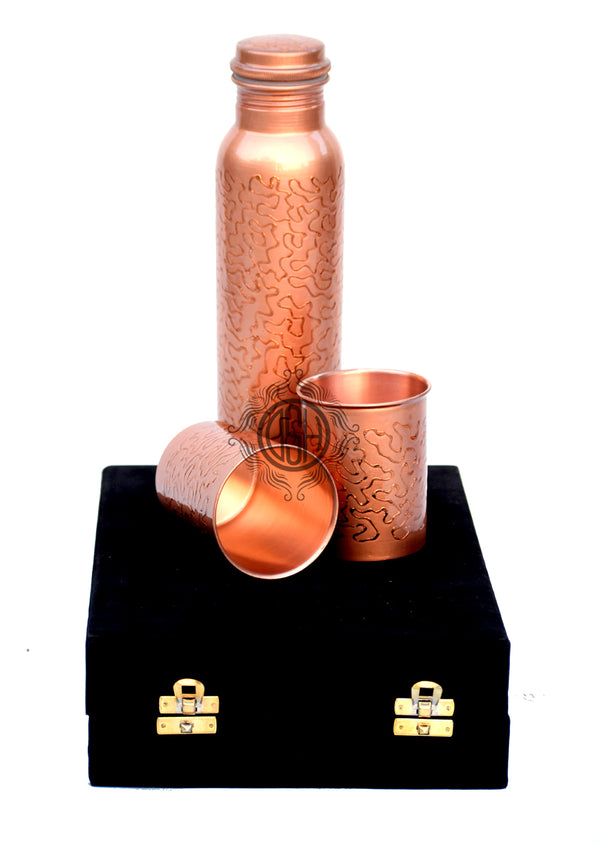 DSH Copper Water Bottle set For 1 Liter Bottle With 2 Glasses Ayurvedic Health Benefits Copper Bottle (Gift Item)