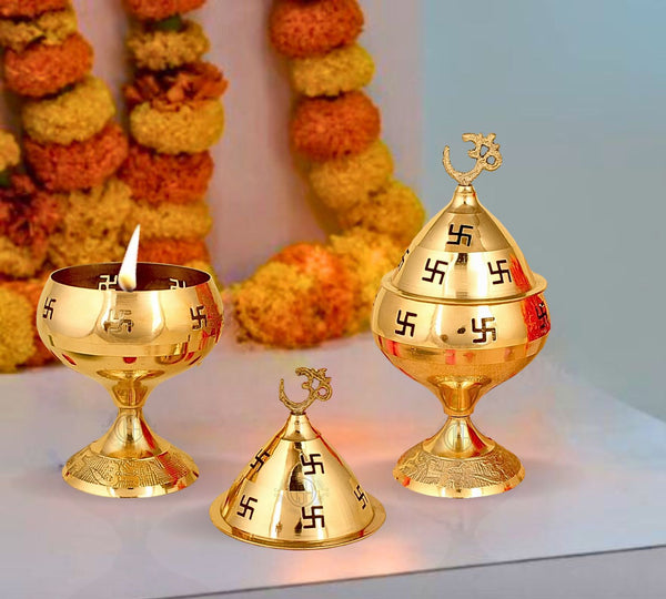 Brass Diya Om and Swastik Symbol