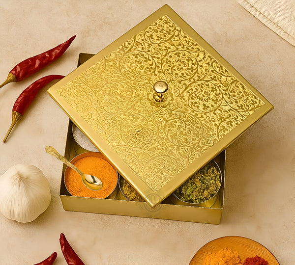 DSH Brass Spice Box Square Shape .