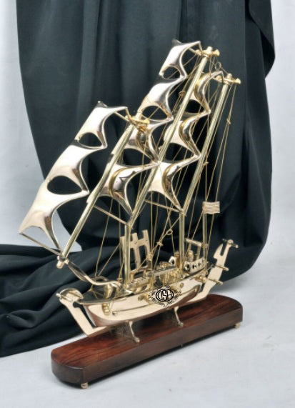 DSH Pure Brass Ship with Wooden Base.